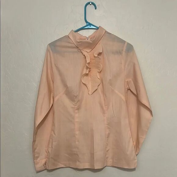 Vintage Tops - Vintage Peach Ruffle Sheer Zipper On Back Blouse